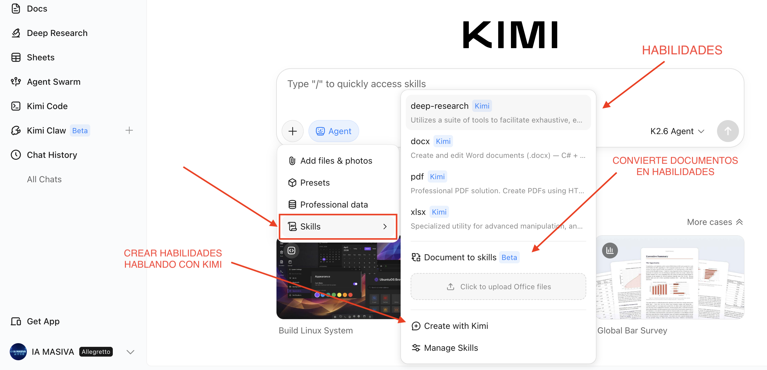 Funcion Skills y Document to Skills en Kimi